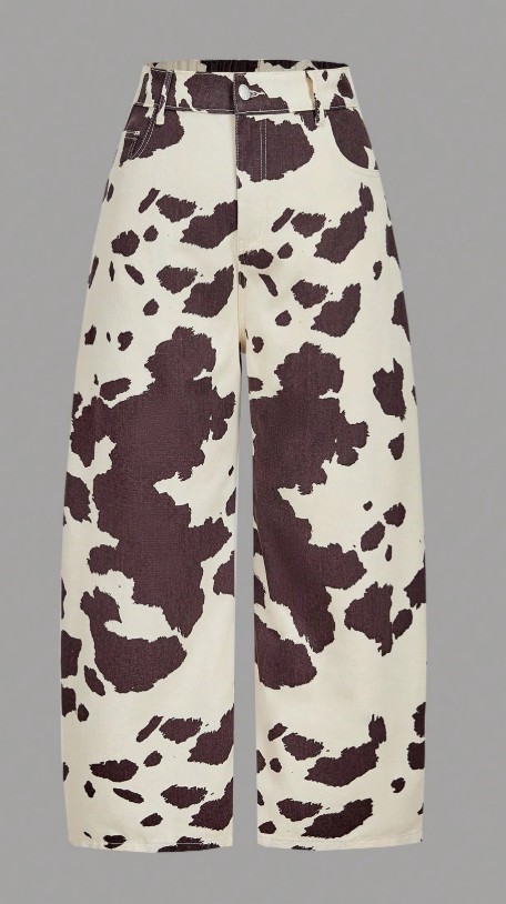  กางเกงยีนส์ขาม้าพิมพ์ลายวัว