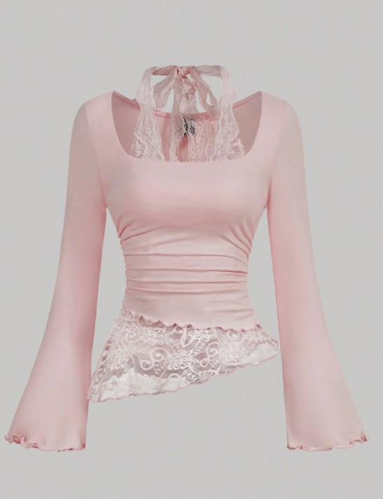  เสื้อแขนยาวหญิงผ้าถักลูกไม้